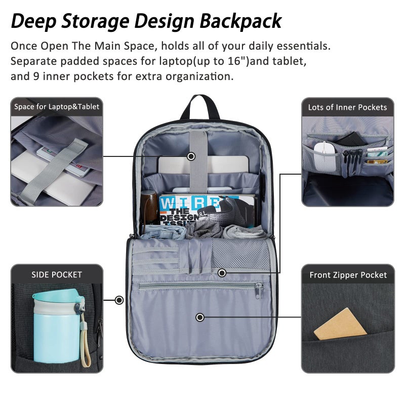MAXTOP Laptop Backpack for Women Men College Bookbag Business Travel Backpack Water Resistant Computer Backpack with USB Charging Port Fits 15.6 Inch Laptop - Image 2